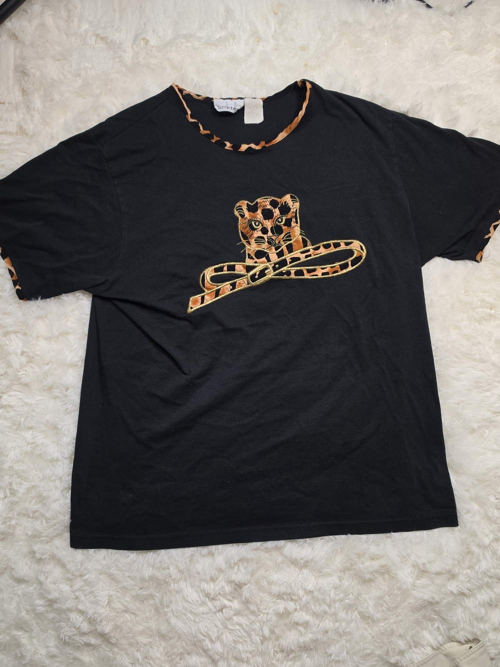 Vtg Y2k Bonnie Blain Black Leopard Cheetah Animal Print Graphic T-Shirt Blouse L